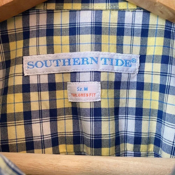 Southern Tide Men's Medium Long Sleeve Tailored Plaid Button Down Shirt Yellow - Picture 8 of 16